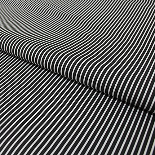 Hans-Textil-Shop Stoff Schwarz Weiß Gestreift Baumwolle – Streifen Stoff Meterware 145 cm – Gestreifte Stoffe Schwarz – für Bekleidung, Kissen, Bettwäsche, Vorhänge, Tischdecken, Deko