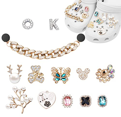 Kristall-Diamant-Schuh-Anhänger mit Metallkette für Schuhe, luxuriöser Schmuck, modische Schuhdekoration, Charms, passend für Clog-Sandalen, niedlicher Clog-Anhänger für Damen, Party-Geschenk für