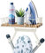 TJ.MOREE Ironing Board Hanger Wall Mount - Laundry Room Iron and Ironing Board Holder with Large Storage Wooden Base Basket and Removable Hooks(T&V Shaped)