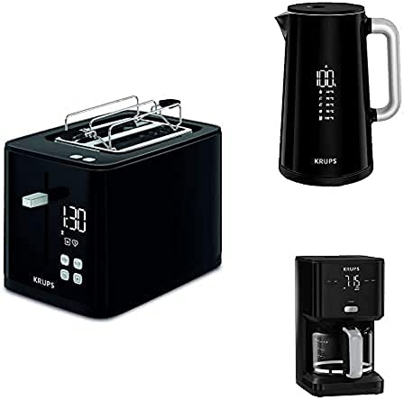 Krups Smart'n Light Frühstücks-Set |Toaster mit Countdown-Funktion |1,7L Wasserkocher mit 5 Temperaturstufen | 1,25L Filterkaffeemaschine mit Warmhaltefunktion |Geräte mit digitaler Anzeige | schwarz