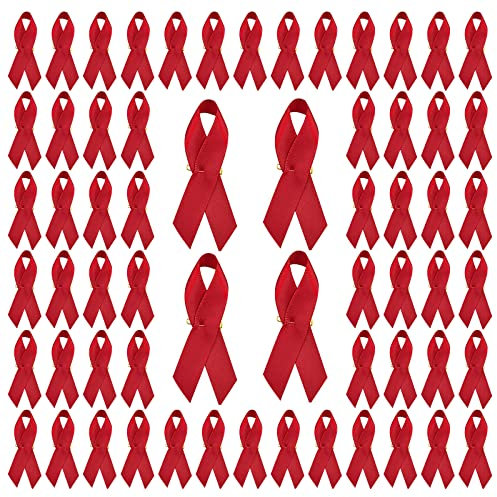CRAFFANCY Satin-Brosche mit roter Schleife, für Herzkrankheiten, HIV/AIDS, Drogenprävention, DUI, mit Sicherheitsnadel für Männer und Frauen, 200 Stück