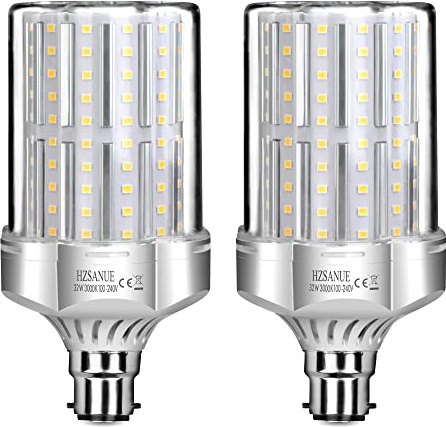 HZSANUE LED Lampen 32W, 260W Glühlampenäquivalent, 3600lm, 3000K Warmweiß, B22 Bajonettsockel, 2 Stück