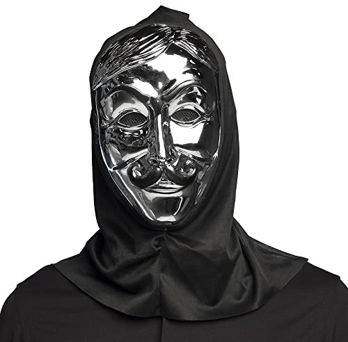 Boland - Verspiegelte Maske mit Kapuze, Horrormaske für Karneval, Accessoire für Faschingskostüme, Halloween Maske, Silber