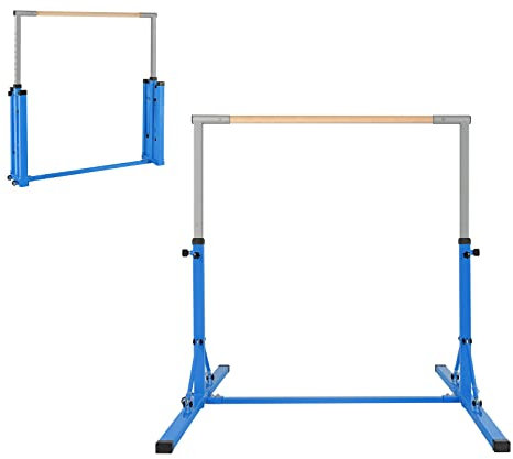 COSTWAY Barra de Gimnasia Plegable para Niños, Barra Horizontal Gimnasia, Alturas Ajustables de 13 Posiciones, Carga 100kg, Casa, Gimnasio (Azul)