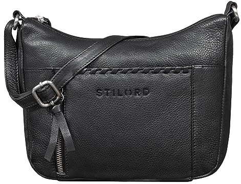 STILORD Nia Damen Umhängetasche Klein Leder Handtasche Frauen zum Umhängen Vintage Kleine Geflochtene Lederhandtasche Lady Elegant Abendtasche Hand Tasche Echtleder Farbe:schwarz