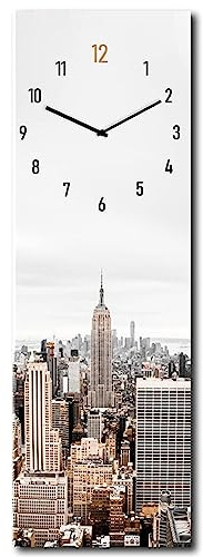 daazoo Wanduhr New York Skyline 20 x 60 cm (OHNE TICKGERÄUSCHE) – Glasuhr inklusive Wandaufhängung – Lautlose Uhr Made in EU für Wohnzimmer, Esszimmer, Flur oder Schlafzimmer – einfache Montage