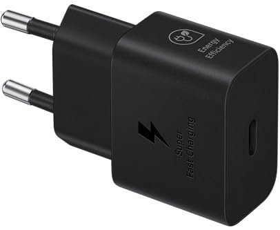 Samsung Caricabatterie USB Type-C Super Fast Charging 25W EP-T2510NBEGEU (senza Cavo), caricatore originale Samsung, porta USB-C, Nero