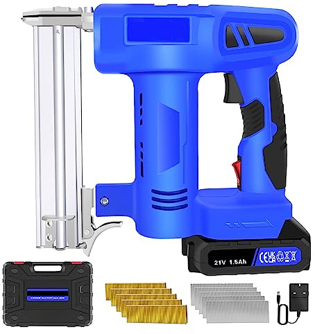 Cordless Nail Gun 2-in-1 Nailer Stapler Gun Battery Operated for DIY Fabrics Upholstery Home Improvement Wood Underlay Carpenting, with 500 Staples 500 Nails Battery Charger and Storage Case