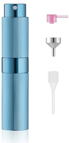 Toureal Atomizador Perfume Recargable 8ml - Miniatura Pulverizador Decants de Colonia - Vaporizador Perfume Recargable Portátil - Mini Spray Perfumero Dosificador Rellenable para Viaje Azul