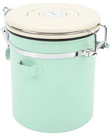 Boîte à Café, Récipient à Café Hermétique En Acier Inoxydable De Qualité Alimentaire Vert Menthe Avec Roue De Date Cuillère Récipient De Stockage De Grains De Café Pour le Café à la Maison(1.5L)