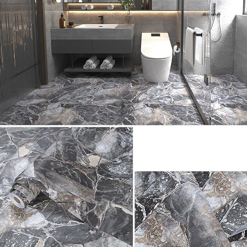 Revêtement de sol en PVC autocollant 2 m² - Autocollant de sol imperméable - Antidérapant - Pour porte d'entrée, salon, cuisine, 0,4 x 5 m - Plusieurs motifs (marbre, noir)