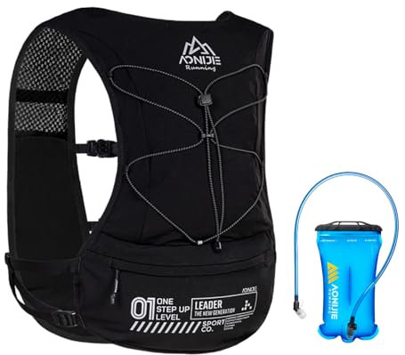 YOUGLE Trinkweste, 5 l, leichter Laufrucksack für Wandern, Traillaufen, Rennen, Marathon (schwarz + 1,5 l Blase)