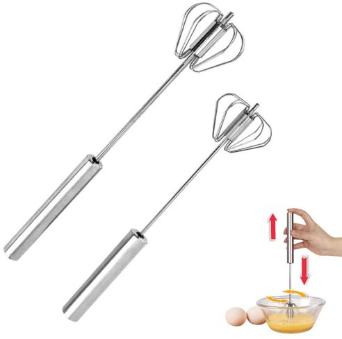 Semi-automatic Whisk,Stainless Steel Egg Whisk,Egg Whisk,For whisking, creaming, buttering, stirring and churning Premium Kitchen Utensil (10+12 inches)