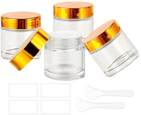 BEGIKET Cremetiegel aus klarem Glas, 60 ml, leer, runder Glasbehälter mit Inneneinlagen und goldfarbenem Deckel, Kosmetikbehälter zur Aufbewahrung von Creme, Salben, Lotion (transparent, goldfarbener