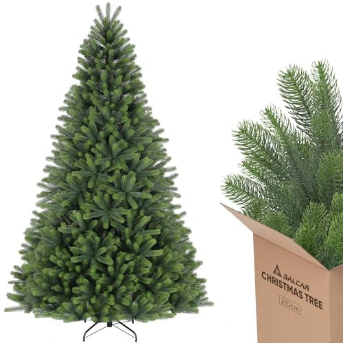 SALCAR 7ft Realistic Xmas Tree – Full & Bushy 100% PE Tips, Easy Setup with Sturdy Metal Stand, 210cm Artificial Christmas Tree for Indoor Festive Decor