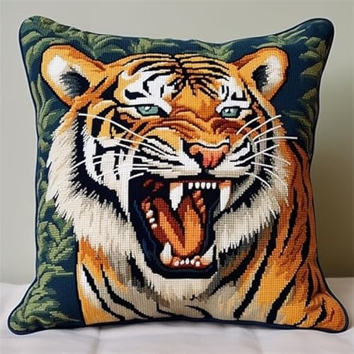 Kitquiver Knüpfkissen Set Tiger Knüpfen und Weben Set 43X43cm Bastelset Knüpfen Kissen Bastelset Knüpfen Handwerksset Kissen DIY Bastelset für Anfänger für die Sofa-Heimdekoration