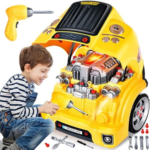 JONRRYIN Large Truck Engine Kit, Toddlers & Kids Truck Engine Toy with Removable Parts, Mechanic Repair Set, Big Builder Includes Steering Wheel, Horn, Light Gifts for 3-8 Years Old