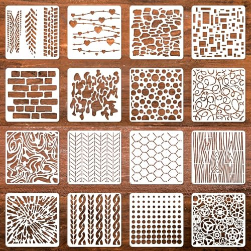 Lot de 16 pochoirs géométriques pour peinture sur bois, plastique, réutilisables pour travaux manuels, meubles, carrelage et autres projets de décoration d'intérieur 15,2 x 15,2 cm