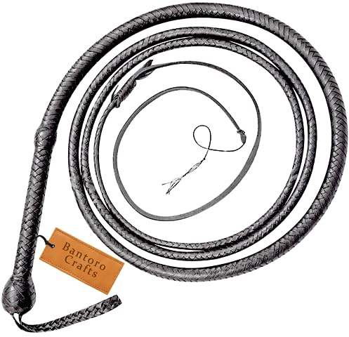 Bantoro Crafts Nero Frusta in Pelle di Canguro Bullwhip16 Trecce Fili Pelle Intrecciata Frusta Che schiocca Forte (4 Piedi (1,21 Metri))