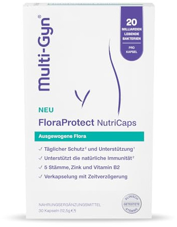 Multi-Gyn FloraProtect NutriCaps - Darmgesundheit & Ausgeglichene Flora mit 20 Milliarden KBE pro Kapsel - Unterstützt die Intimflora und die Natürliche Immunität mit 5 Klinisch Getesteten Stämmen