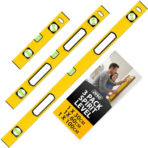 ZENO Spirit Level 3 Set | Shock Proof Spirit Level Set | Torpedo Level with Magnetic Base | 3 Bubbles 45° 90° 180° | Yellow & Black | 300mm, 600mm, 1000mm