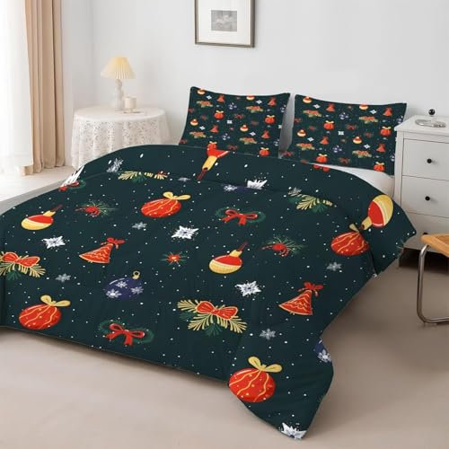 Bettdecke 200x220 Ohne Bezug Nutzbar, Glocke Farbiger Ball Bettdecken Waschbar Ganzjahresdecke Weihnachten 4 Jahreszeiten Steppdecke, Bettzeug Microfaser mit 2 Kissenbezug für Sommer Winter Doppelbett