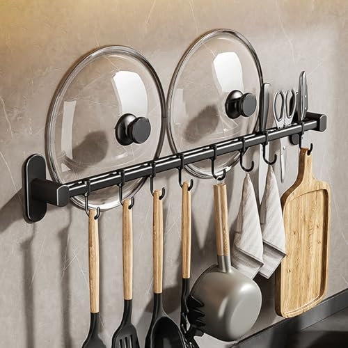 Enigmaire Soporte Utensilios Cocina Adhesivo,Barra de Herramientas de Cocina,Barra de Colgar para la Cocina,Colgador Utensilios Cocina con Ganchos,Sin Taladrar,para Cocina,baño y Dormitorio
