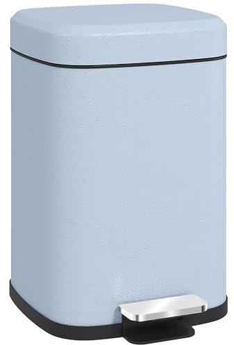 HOMCOM 12 Litre Pedal Bin, Fingerprint Proof Kitchen Rubbish Bin with Soft-close Lid, Foot Pedal and Removable Inner Bucket for Recycling and Waste, Light Blue