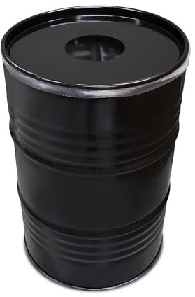 Barrelkings - Poubelle Cylindrique en Métal Noir, 60L, Ouverture Manuelle, Usage Extérieur