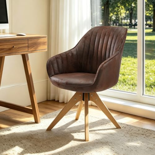 Zouron Esszimmerstühle Cognac - Armlehnenstuhl Drehbar Kunstwildleder Dunkelbraun mit Holzbeine - kaffeebraun Kunstleder Buchenholzbeine Polsterstuhl mit Armlehnen Sessel Braun (Cognac-1 pcs)