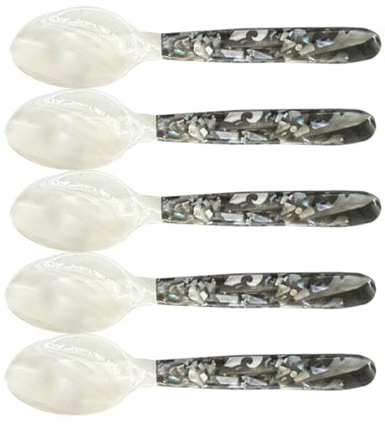 Cucharas De Caviar Con Asas Redondas | Exquisito Utensilio De Nácar | 5 Piezas | Diseño Decorativo Y Elegante | Calidad De Lujo | Perfecto Para Servir Mariscos Y Platos Gourmet.