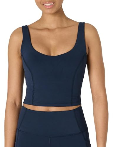 Amazon Essentials Damen Sporttop mit Integriertem BH, Aktives FormFlex-Tanktop mit Leichtem Halt und Verkürztem Schnitt, Butterweich, Marineblau, M