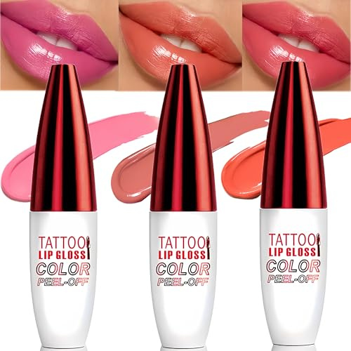 3PCS Lip Stain Peel Off Set - Lipstick Peel Off, Moisturizing Lip Gloss, Lip Makeup,Glossy Lipstick Waterproof Long Lasting Cosmetic - Lip Makeup Gift For Girls