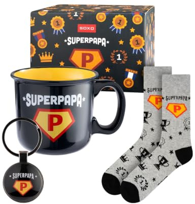 soxo Super Papa Roliga Strumpor Herr Funny Gift For Men Present Socks Bomullsstrumpor 40-45 Strumpor + Kanna + Nyckelring