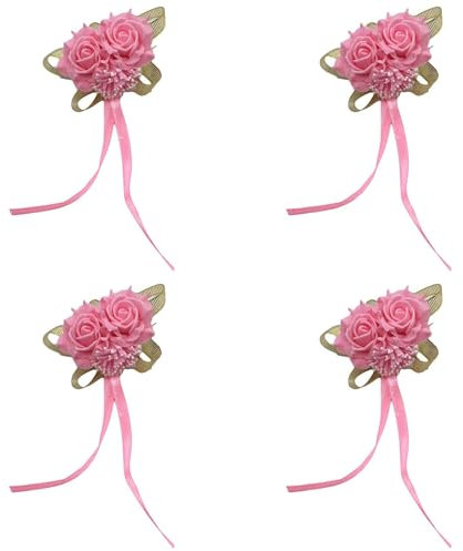 Handgelenk-Ansteckblume für Hochzeit, Schaumstoffrosen, Korsagen mit Armband für Hochzeit, Brautmutter und Bräutigam, Abschlussball, Blumen, Event, Stühle für draußen (Rosa, 4 x Einheitsgröße)