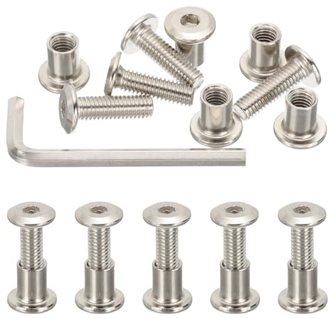 PATIKIL 10 Satz M6x20mm Innensechskant Verbindungsschraube mit Hülsenschrauben Hülsenmutter, Kohlenstoffstahl Verbindungsschrauben Set mit Innensechskantschlüssel für Holz Möbel, Silber