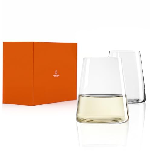 Stölzle Lausitz Power Weißweinbecher stiellose Weingläser 380 ml, 2er-Set | Weißweinbecher und stiellose Weingläser für Weißwein und Aromaentfaltung, aus Kristallglas, stoßfest & spülmaschinengeeignet