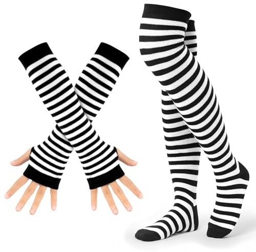 UTOCLEC Rayas Calcetines Hasta la Rodilla, Calcetines Elásticos para Mujer, Juego De Calcetines Altos Hasta Muslo, Para Damas, Halloween, Fiestas de Navidad, Cosplay de Carnaval y Fiestas de Disfraces