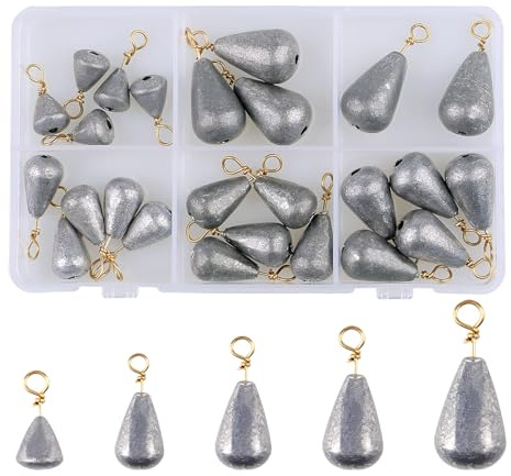 Twist-On Copper-Cored Lead Fishing Weights Sinkers Kit – 25PCS Drop Shot & Bass Casting Sinkers with Swivel for No Snag in Saltwater & Freshwater, High-Density for Bass, Catfish & Rock Fishing