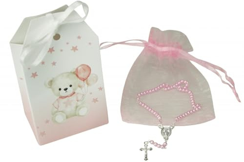 LivuX Set regalo per battesimo/orso, rosario per bambini, regalo per battesimo per ragazzi o ragazze, ricordo religioso, Pietra