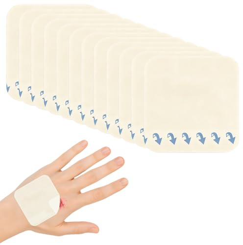 Solivive 12 Stück Hydrokolloid Wundauflagen, 10 x 10 cm Extra Dünn Hydrokolloid Pflaster, Wasserdichtes Wundpflaster mit Klebefläche für leichte Exsudatwunden, Schnitte, Schürfwunden, Druckstellen