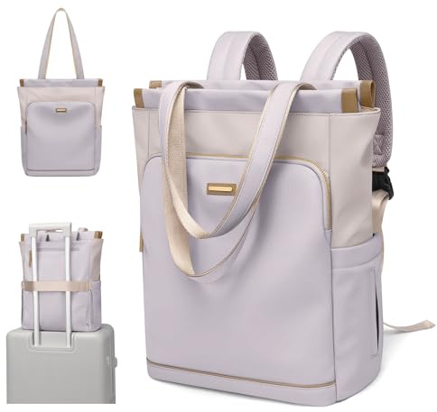 GOLF SUPAGS Convertible Laptop Backpack for Women Casual Daypack Notebook Tote Bag for Work College Travel Leisure (Taro Purple & White)