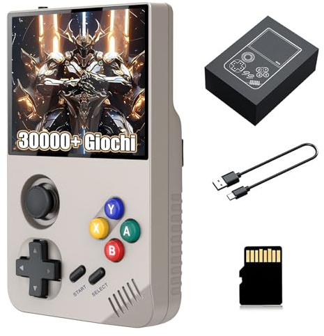 M19 Console di gioco portatile retrò con 30000 giochi,console di gioco retrò con 25 emulatori,schermo IPS da 3,5 pollici,640x480P,sistema EmuELEC Console di gioco portatile multilingue (Grigio 128G)