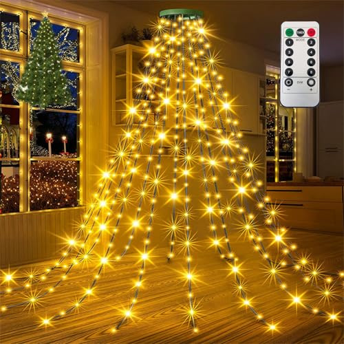 Bizcasa LED Guirlande Lumineuse Sapin de Noel, 200 LED avec 8 modes d'éclairage, 1.5M Hauteur 10 Guirlandes Lumineuses Decoration, Fonction Minuterie pour Fêtes, Mariages, Anniversaires (Blanc chaud)