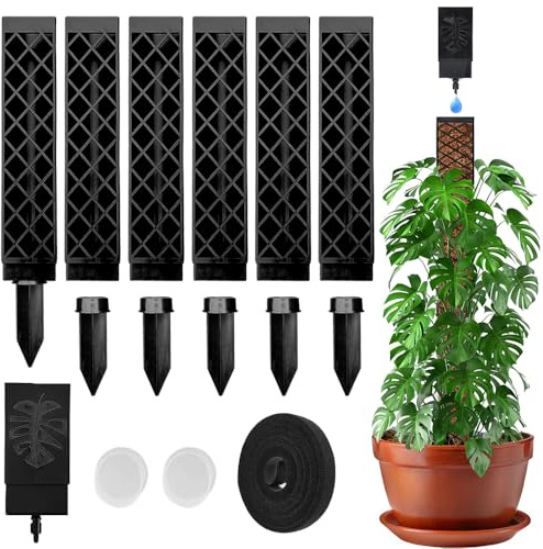 6pcs Moosstab für Monstera Rankhilfe, Selbstbewässerung Moosstab,mit Gießhilfe und Kabelbinder, Pflanzstab Monstera, Kletterhilfe Monstera.