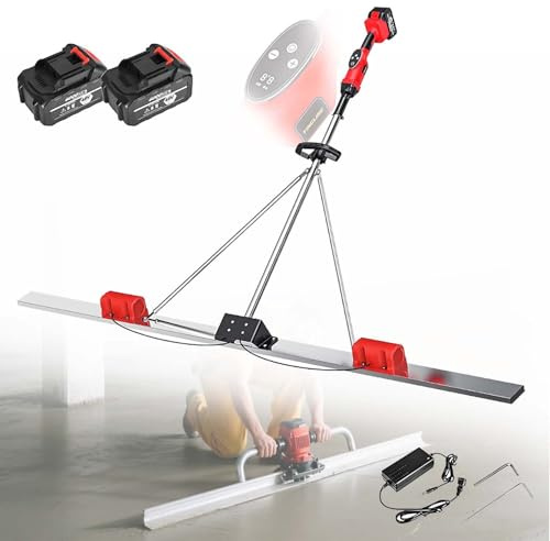 Dual Motor Cordless Concrete Vibrator Machine, 6000RPM Brushless Electric Cement Leveling Tool with 25000mAh Battery and Steel Screed Board for Floors and Driveways(2Battery,180CM)