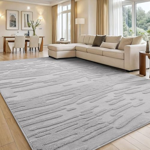 smiry Rugs Living Room, Extra Large Area Rugs for Bedroom, Machine Washable Anti Slip Short Pile Soft Carpets for Kids Room Bedroom - 120 x 160 cm, Light Grey