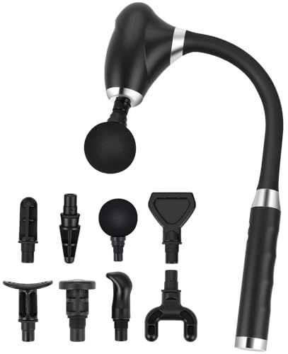 Pistolet de Massage des Tissus Profonds avec 8 Têtes Interchangeables et 5 Vitesses — Appareil de Massage Musculaire sans Fil pour le Dos, les Épaules et les Jambes ; Récupération après l'Entraînement