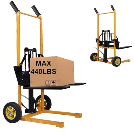 Elevador Manual de Carga 200 kg – Carretilla Apiladora Plegable con Pedal, Altura Máx. 900 mm, Horquillas 530x550 mm, Ruedas de Goma 250 mm – Ideal para Muebles, Almacenes y Talleres