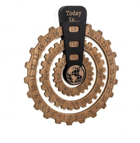 TWTCZOZ Rotating Calendar Disc Wooden Wall Calendar Decor Wall Mount Date Month Day Motif Center Circular Rings Suitable for home decoration entryway office wall, Dark